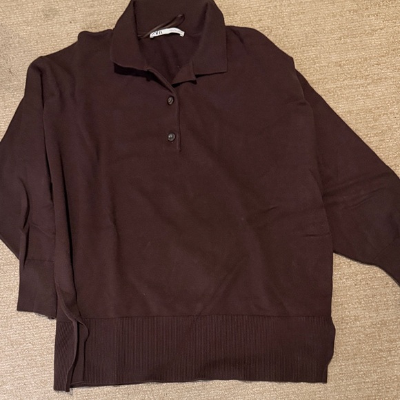 Zara Brown Polo Sweater size large - Picture 1 of 5